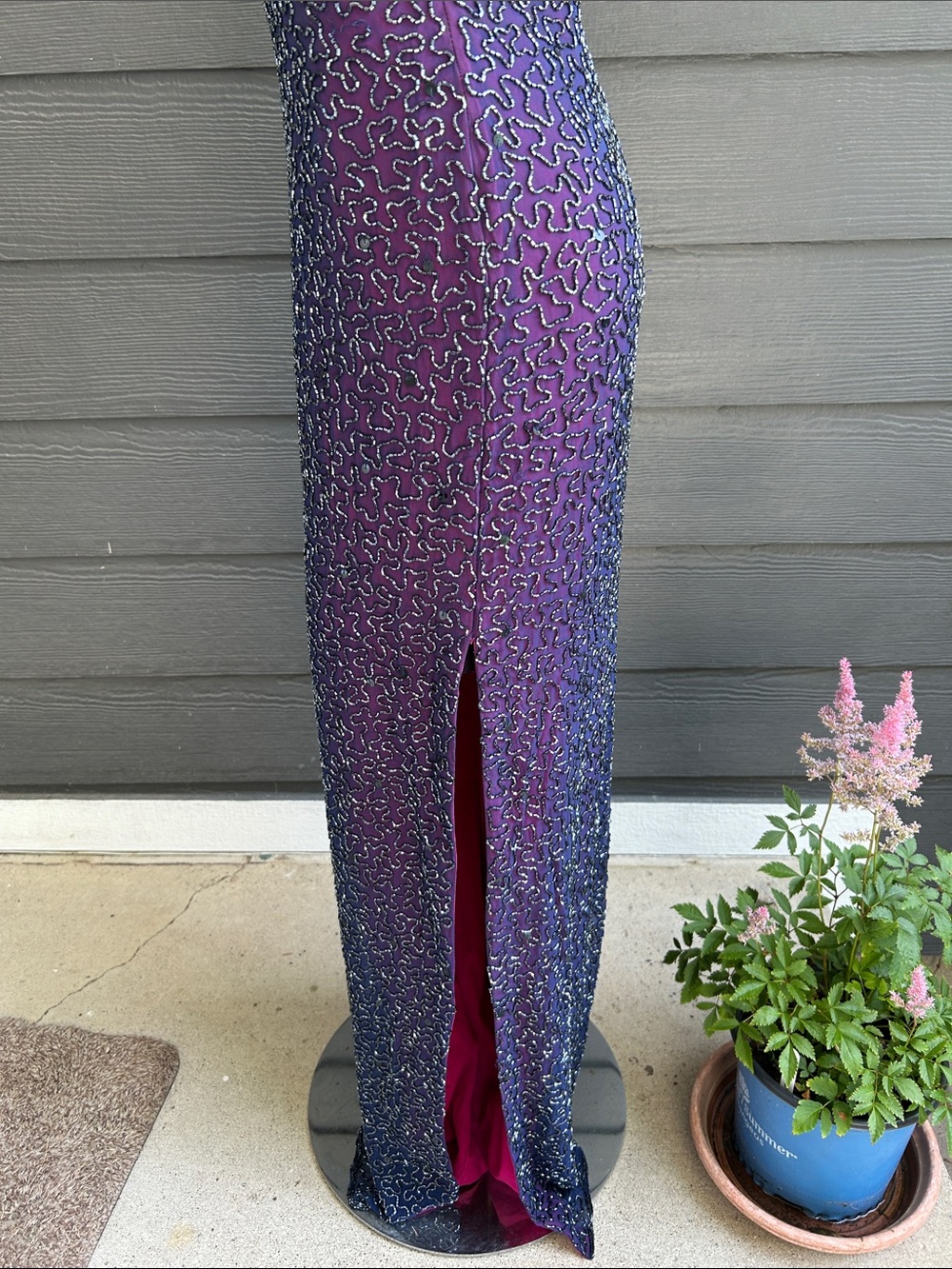 Vintage 90s Cache Gold Label Silk Beaded Maxi Gown Pageant / Prom Dress - Picture 14 of 16